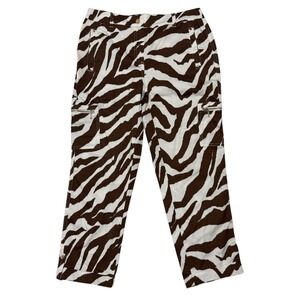 Chico's Crop Zebra Animal Print Pants Brown White Sz XS/2 (Chico's 00) Stretch